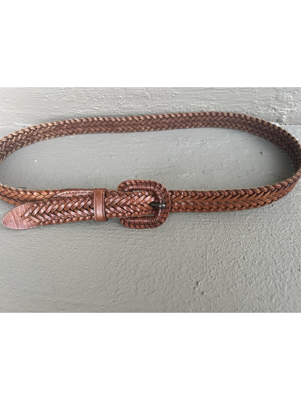 vintage Lands' End brown leather braided belt (style #506) in a size 34